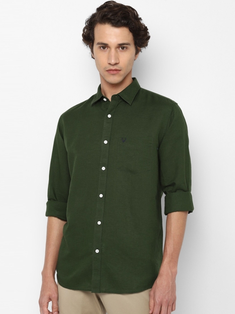 Allen Solly Men Olive Green Solid Casual Shirt