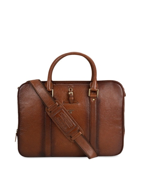 Da Milano Men Brown Solid 13 Inch Leather Laptop Bag