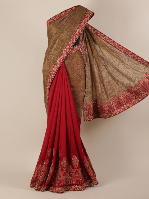 Pothys Brown Embroidered Jute Silk Saree
