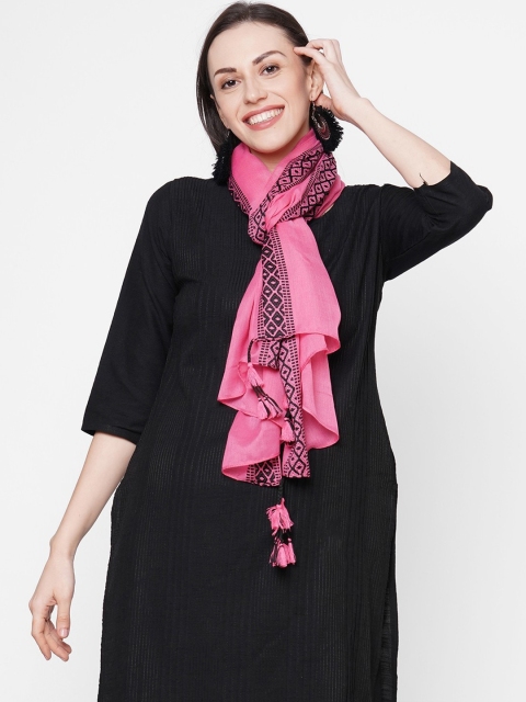 Get Wrapped Women Pink & Black Self Design Scarf with Jacquard and Tasselled Border
Get Wrapped Women Pink & Black Self Design Scarf with Jacquard and Tasselled Border