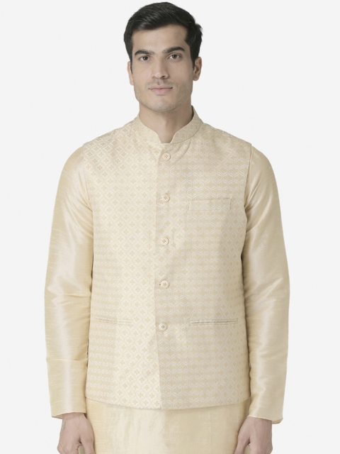 TABARD Men Cream-Coloured Woven Design Nehru Jacket