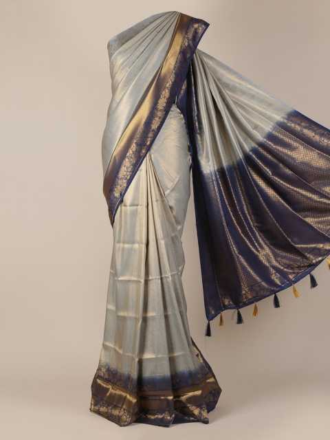 Pothys Grey Solid Jute Silk Saree