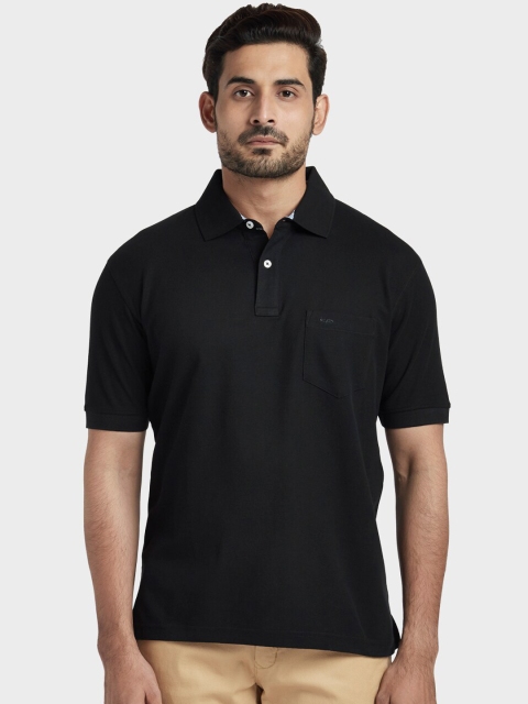 ColorPlus Men Black Solid Polo Collar T-shirt