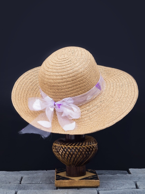Golden Peacock Women Brown Woven-Design Straw Sun Hat