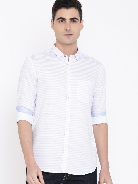 True Blue Men White Regular Fit Self Design Casual Shirt