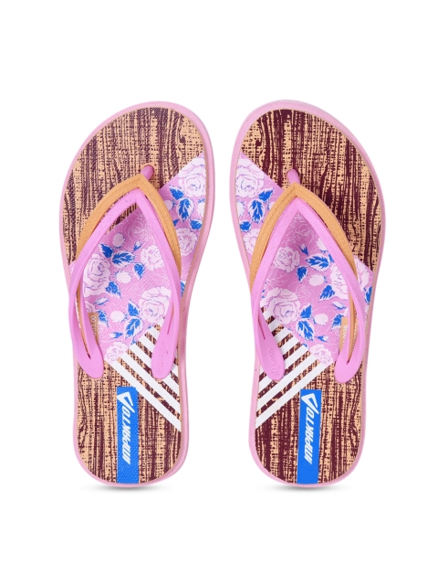 IMPAKTO Women Pink & Brown Printed Thong Flip-Flops