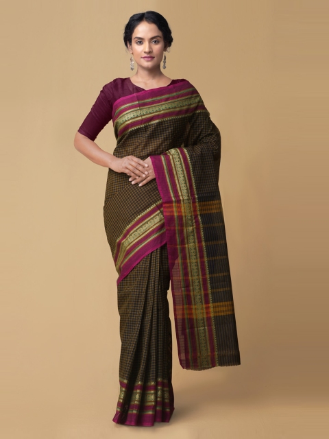 Unnati Silks black Women's Pure Handloom Pavni Cotton Saree