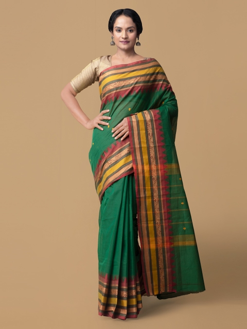 Unnati Silks Green Pure Cotton Printed Kanjeevaram Saree