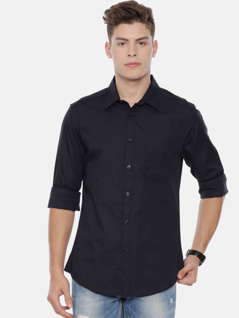 QUANCIOUS Men Black Regular Fit Solid Organic Cotton Casual Shirt