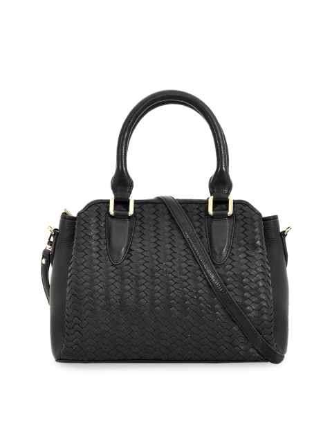 Eske Black Self Design Leather Handheld Bag