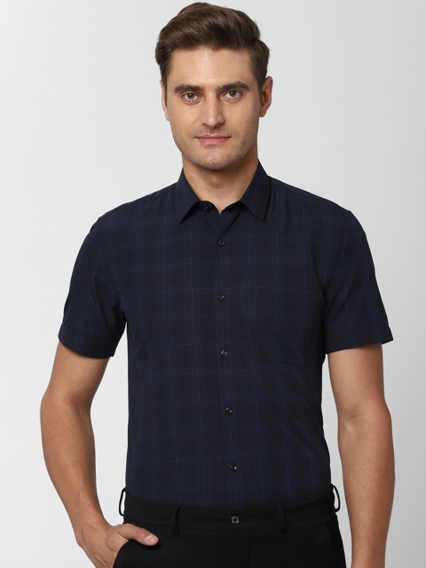 Peter England Men Navy Blue Slim Fit Checked Formal Shirt