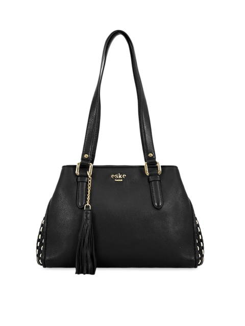 Eske Black Solid Leather Shoulder Bag