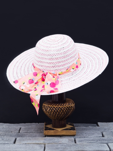 Golden Peacock Women Pink Woven-Design Straw Sun Hat