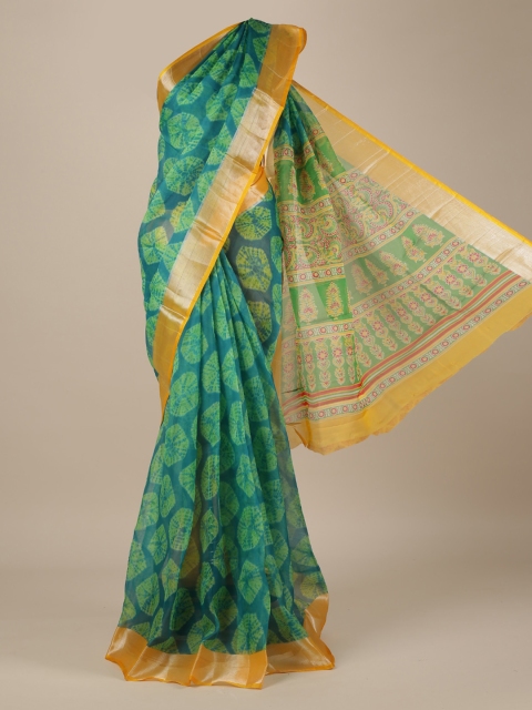 Pothys Green Printed Jute Silk Saree