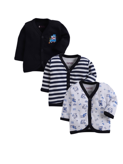 BUMZEE Unisex Kids Pack Of 3 Shirt Style Tops, Navy blue