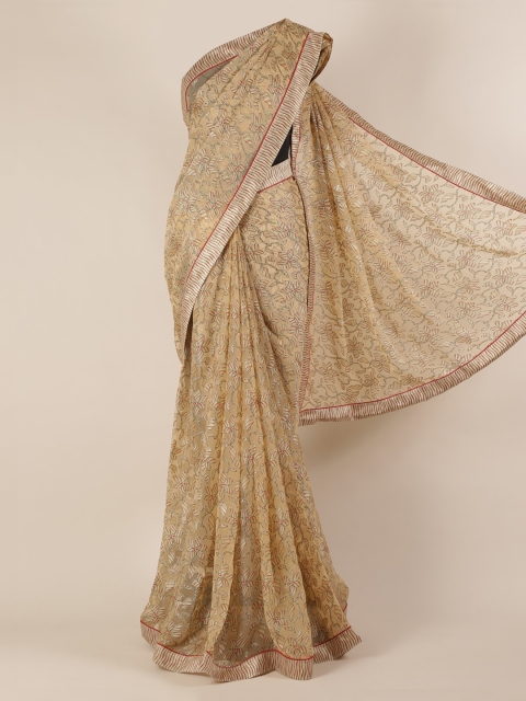 Pothys Cream-Coloured Printed Poly Chiffon Saree