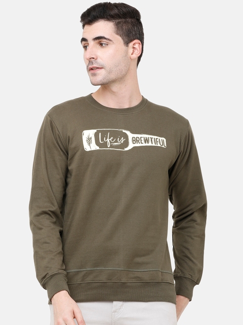 MADSTO Men Olive Green Printed Sweatshirt