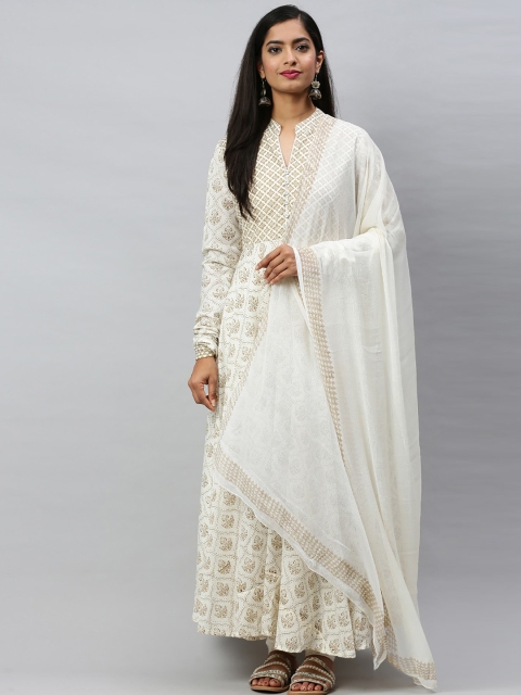 Soch Women Off-White Printed Kurta with Palazzos & Dupatta