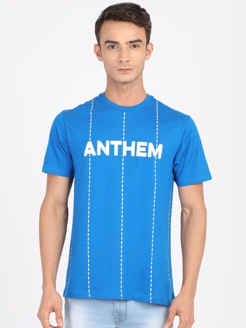 ANTHEM Men Blue Printed Round Neck T-shirt