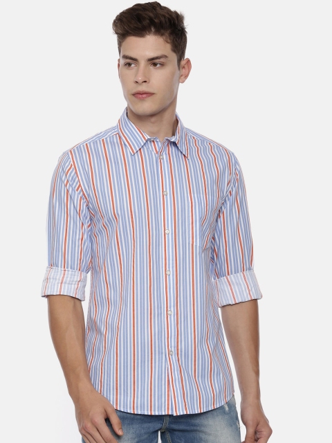 QUANCIOUS Men Blue Regular Fit Striped Casual Shirt