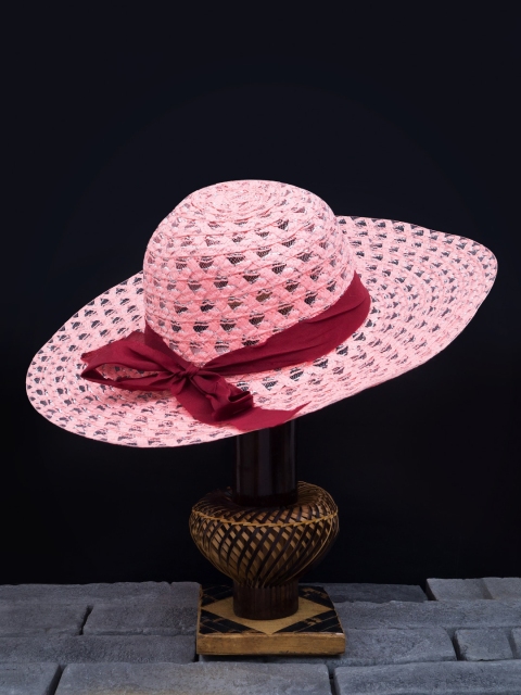 Golden Peacock Women Pink & Maroon Woven-Design Sun Hat