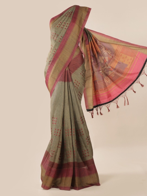 Pothys Green Checked Jute Silk Saree