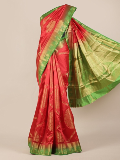 Pothys Red & Green Jute Silk Printed Saree
