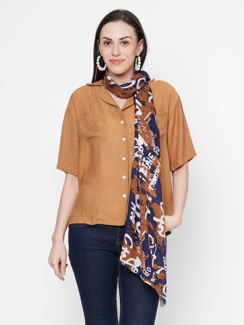 Get Wrapped Women Brown & White Printed Scarf
