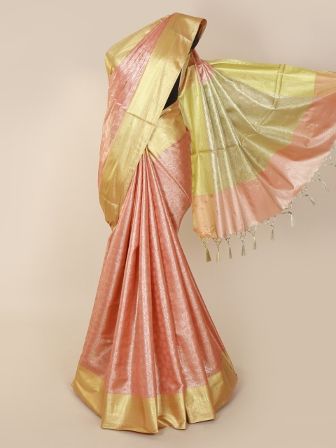 Pothys Peach-Coloured Polycotton Woven Design Banarasi Saree