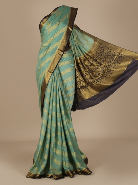 Pothys Sea Green Printed Poly Chiffon Saree