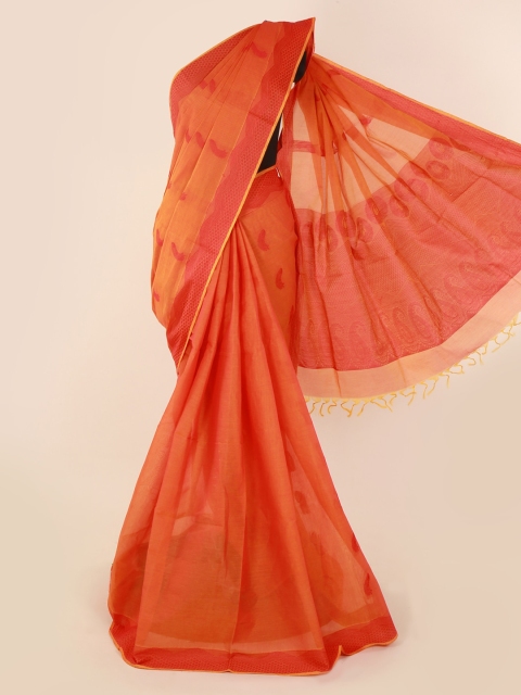 Pothys Orange & Red Pure Cotton Woven Design Saree