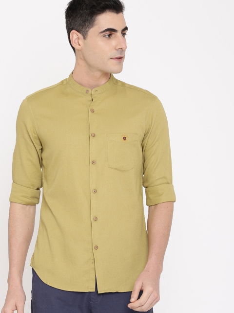 True Blue Men Olive Green Regular Fit Solid Casual Shirt