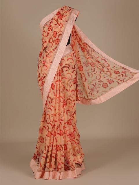Pothys Pink Printed Poly Chiffon Saree