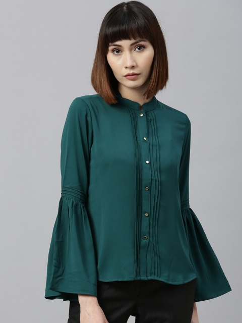 Park Avenue Woman Green Solid Shirt Style Top