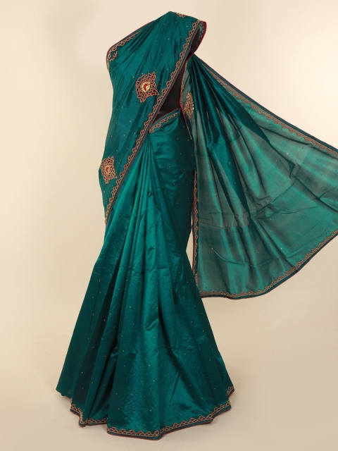 Pothys Green Embroidered Jute Silk Saree