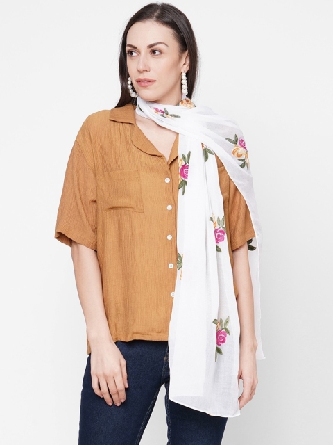 Get Wrapped Women White & Yellow Embroidered Scarf