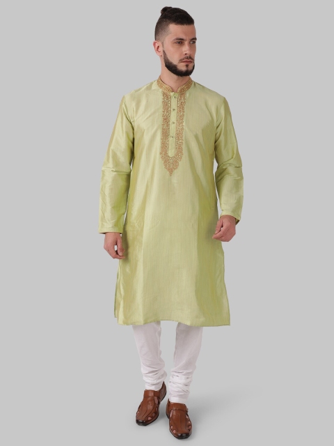 Ethnix by Raymond Men Green Solid Straight Kurta