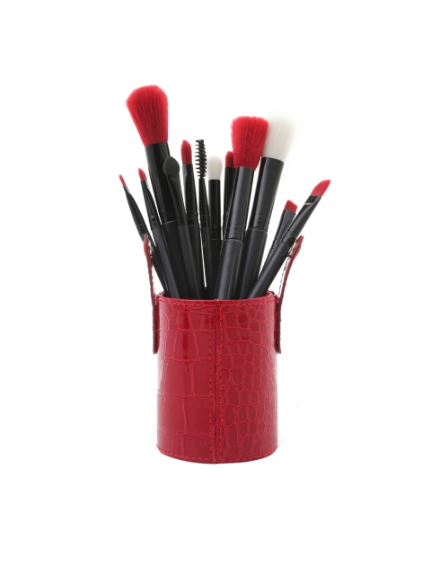 Foolzy Women Premium Makeup Brushes Kit With Leather Case, Red