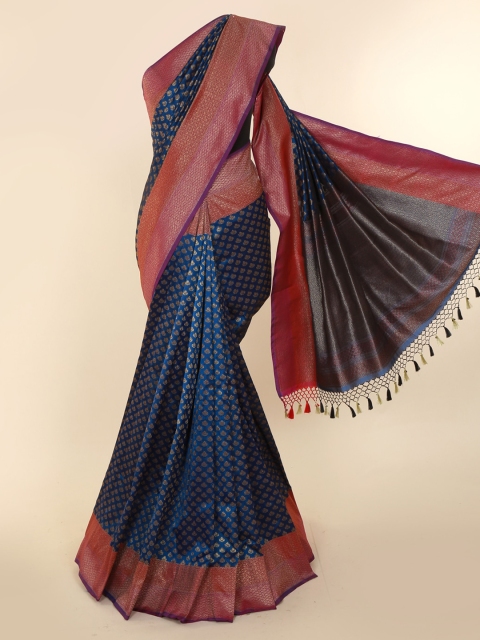 Pothys Blue Art Silk Printed Banarasi Saree