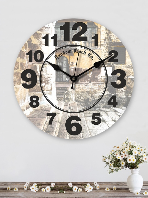 RANDOM Grey & Beige Rustic Old House Wooden Analogue Wall Clock
