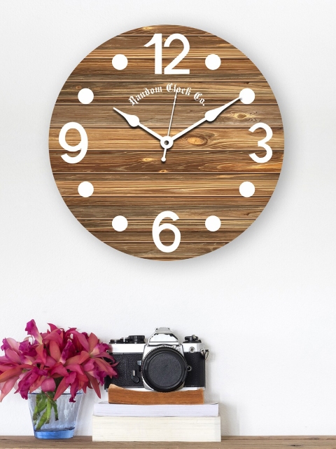 RANDOM Brown Printed 30.48 cm New Modern Rustic Wooden Analogue Wall Clock
