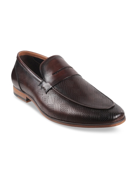 DAVINCHI Men Brown Textured Leather Formal Loafers