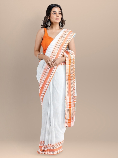 BharatSthali White & Orange Pure Cotton Solid Maheshwari Handloom Sustainable Saree
BharatSthali White & Orange Pure Cotton Solid Maheshwari Handloom Sustainable Saree
