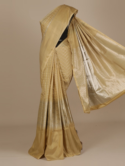 Pothys Cream-Coloured Checked Pure Silk Saree
