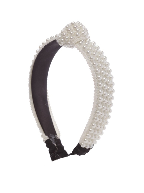 Ferosh Women White Pearl Embellished Knot Hair Band