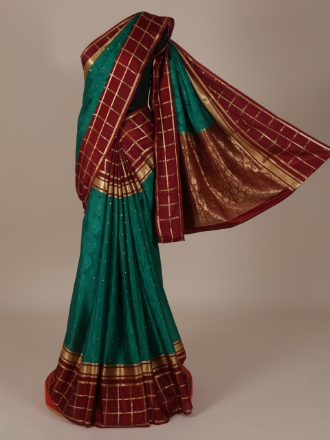Pothys Green & Maroon Pure Silk Woven Design Saree