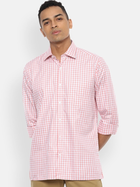 Van Heusen Men White & Pink Regular Fit Checked Casual Shirt