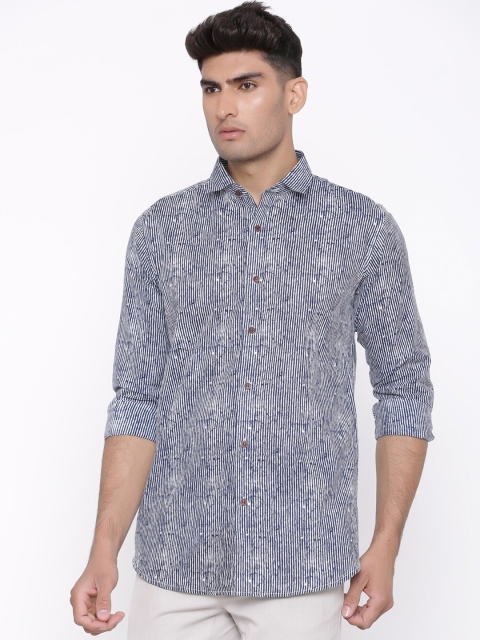 Tistabene Men Blue Slim Fit Striped Casual Shirt