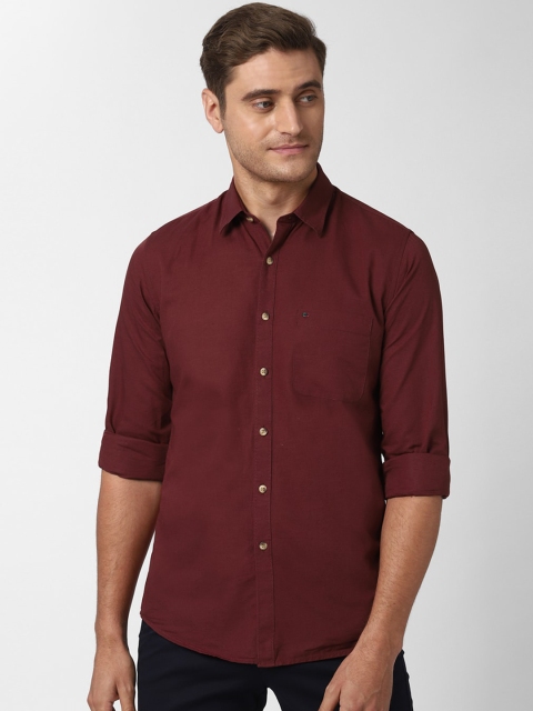 Peter England Casuals Men Maroon Slim Fit Solid Casual Shirt