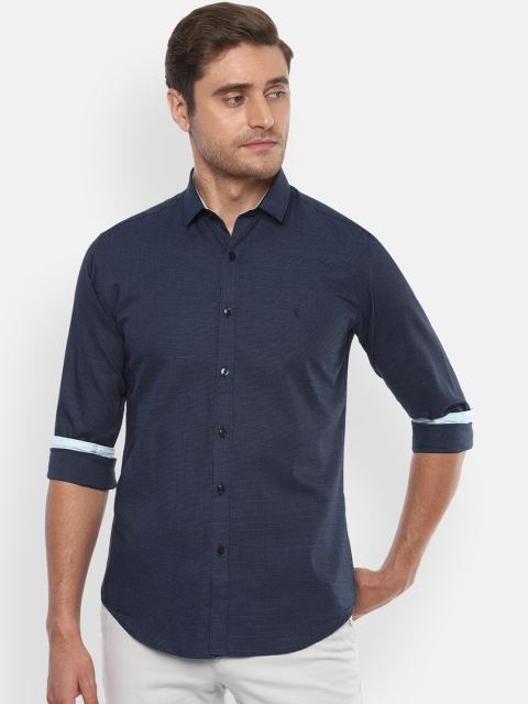 V Dot Men Navy Blue Slim Fit Printed Casual Shirt